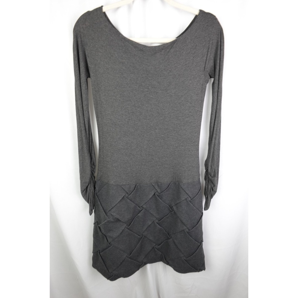 Bailey 44 Charcoal Ruched Sleeve Quilted Hem Sweater Dress M - Picture 2 of 7